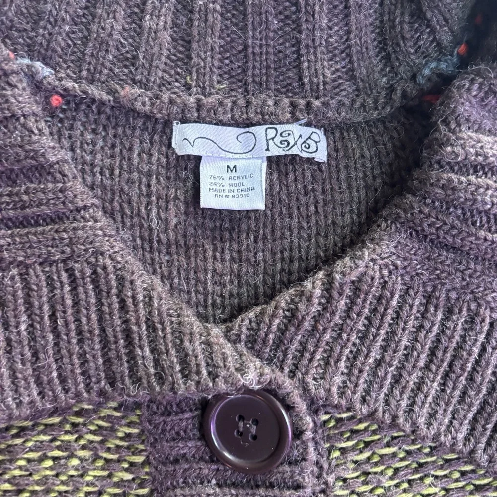 RXB Striped Brown Wool Blend Button-Up Women's Cardigan Sweater, Size M - Picture 3 of 6